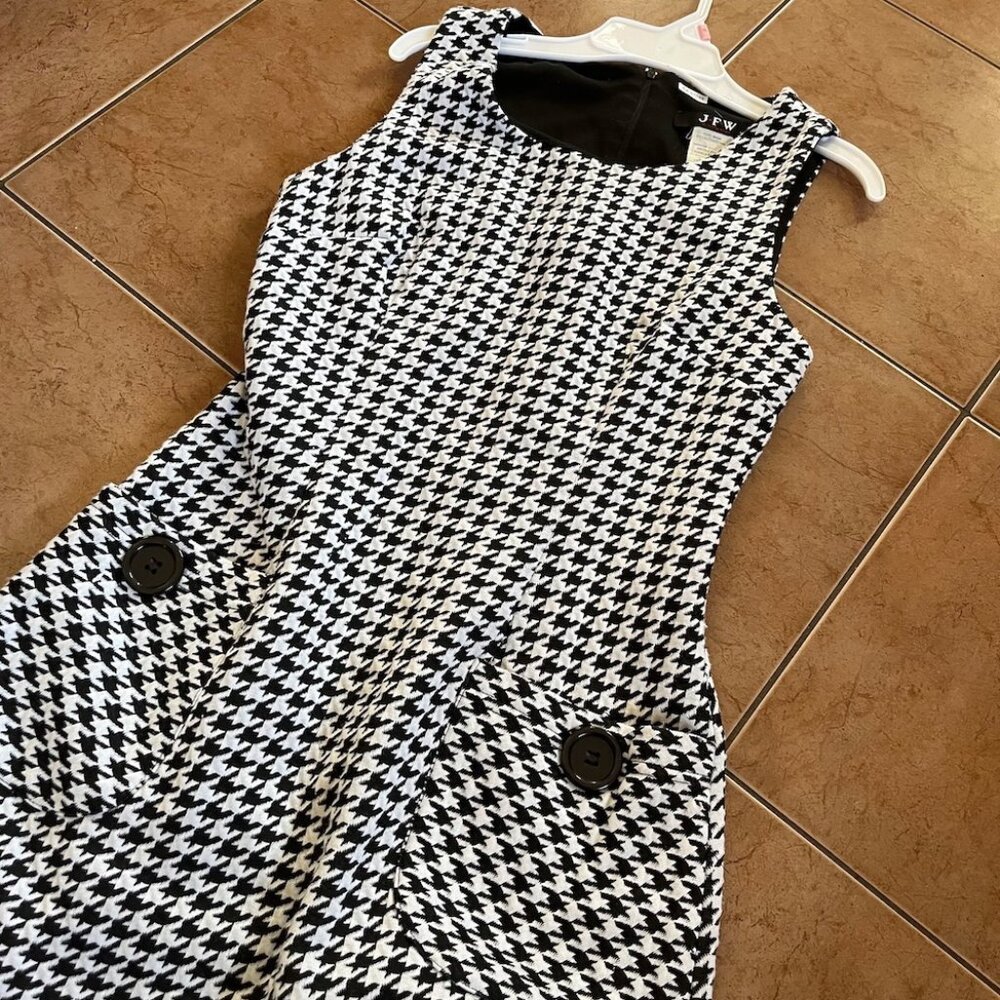 Elegant Black and White Houndstooth Mini Dress